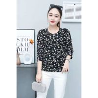 Floral Printed Plus Size Blouse Women Casual Round Neck Long Sleeve T-shirt