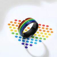 แหวนลายรุ้ง Vnox Unisex สแตนเลสสตีลคลาสสิคความภาคภูมิใจ LGBTQ แหวนแต่งงานผู้หญิงผู้ชายเครื่องประดับขนาด7-12