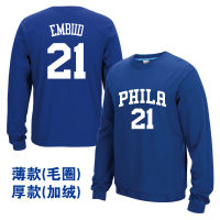 [ในสต็อก] NO.21 Joel Embiids ฟิลาเดลเฟีย76er-s ผู้ชายผู้หญิงลูกเรือคอยาวแขนเสื้อฤดูใบไม้ร่วงฤดูหนาวขนแกะที่อบอุ่นเสื้อสวมหัวกีฬาเสื้อกันหนาวย์