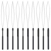 10Pcs Hair Extension Loop Threader Hook Tool and Bead Tool Black Loop Threader for Hair Extension or Feather Extender