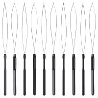 10Pcs Hair Extension Loop Threader Hook Tool and Bead Tool Black Loop Threader for Hair Extension or Feather Extender