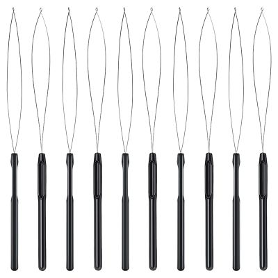 10Pcs Hair Extension Loop Threader Hook Tool and Bead Tool Black Loop Threader for Hair Extension or Feather Extender