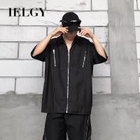 IELGY เสื้อเชิ้ตผู้ชายสไตล์อเมริกัน,เสื้อแบบหลวมย้อนยุคไฮสตรีทแบบมีซิป