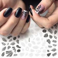 1pc Nail Foil Slider 3D Sticker Black White Plant Leaf Flowers Decals For Manicure Wrap Flake Nail Art Accessories LAF564-573