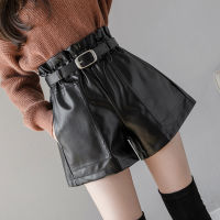 Aelegantmis Loose Sashes Wide Leg Faux Leather Shorts Women Spring Casual Belt High Waist PU Shorts Female Elegant Shorts Chic