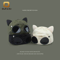 Oufeiai หมวก หมวกแก๊ปcapมีแว่นตา แว่นตาหมวกเบสบอล มีหูแมว