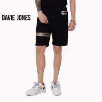 DAVIE JONES กางเกงขาสั้น ผู้ชาย เอวยางยืด สีดำ คาดหนังทอง Elasticated Shorts in navy SH0042BK