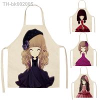 ✶✽☸ 1 Pcs Cotton Linen Lovely Girl Printed Kitchen Aprons for Women Home Cooking Baking Waist Bib Pinafore Aprons for Women Delantal