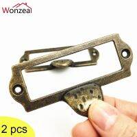 2x Antique Brass Vintage Metal Label Pull Frame Handle File Name Card Holder For Furniture Cabinet Drawer Box Case Bin Hardware