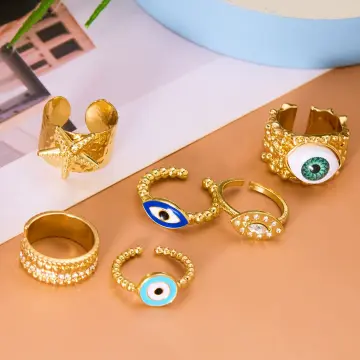 Fashion Lucky Turkish Evil Eye Rings For Women Adjustable Gold Plated  Zircon Couple Ring Trend Wedding Band Party Jewelry Gift