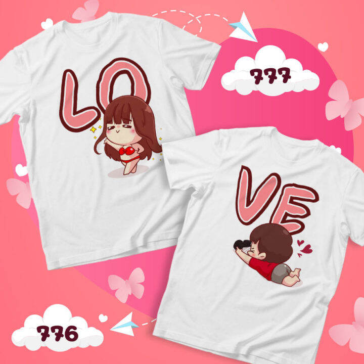 เสื้อคู่-เสื้อวาเลนไทน์-ลายlove-สีขาวคอกลม-รหัส-776-777