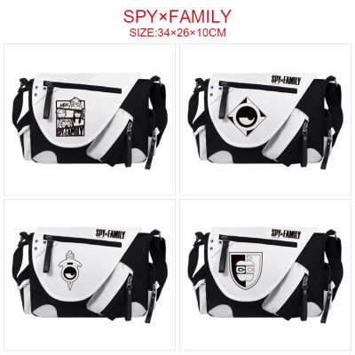 SPY×FAMILYS Crossbody กระเป๋าสะพายไหล่สำหรับผู้ชายผู้หญิงอะนิเมะลำลองหนัง PU ต่อพ่วงสีดำและสีขาวกระเป๋าหิ้วจับคู่กระเป๋านักเรียนอะนิเมะสะพายไหล่กระเป๋านักเรียน0000