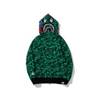 เสื้อสเวตเตอร์ BAPE แบรนด์ญี่ปุ่นเสื้อสเวตเตอร์สีเขียวเข้มลายพรางพร้อมฤดูใบไม้ร่วงและฤดูหนาวกำมะหยี่มีซิปเสื้อคาร์ดิแกนทรงหลวมเสื้อแจ็คเก็ตชายนักเรียน