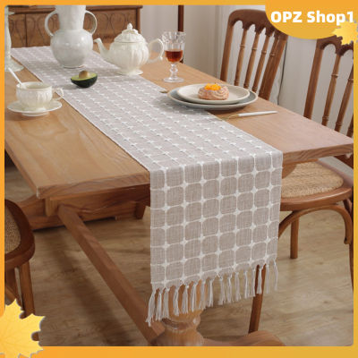 【OPZ✨✨】ผ้าคลุมโต๊ะแบบบ้านไร่ลายสก็อตผ้าปูโต๊ะทำด้วยมือมีพู่สำหรับตกแต่งโต๊ะทานอาหาร