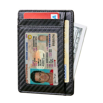 2022ใหม่บางเรียบง่ายกระเป๋าด้านหน้าอัลตร้าบางกระเป๋าสตางค์ RFID บล็อก ID ผู้ถือบัตรเครดิตสำหรับผู้ชายสีดำคาร์บอนไฟเบอร์การ์ดกรณี