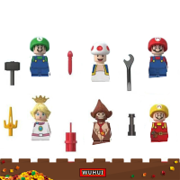 WUHUI 6PCS Mario การ์ตูน Minifigures ของเล่นชุดอาคารของเล่นบล็อกอาคาร Mario Bros Yoshi ตัวเลขของเล่นอาคารอิฐของเล่นเด็กของเล่นสำหรับชายหญิงเข้ากันได้กับทุกยี่ห้อ