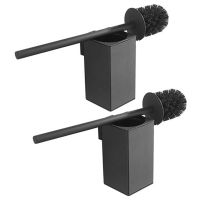 2X Stainless Steel Toilet Brush Black Bathroom Cleaning Brush Holder with Toilet Brush Wall Mount