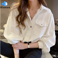 Bluesea Mall Women Lapel Denim Shirt Long Sleeves Loose Large Size Blouse Solid Color Single-Breasted Tops