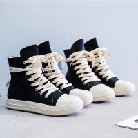 High-TOP Women Casual Canvas Shoes Luxury Trainers Ankle Lace Up Women Sneakers Zip Hip Hop Streetwear Flats Black Boots J634