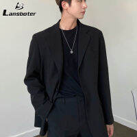 Lansboter เสื้อเบลเซอร์เสื้อชุดลำลองทรงหลวมของผู้ชายสีดำเสื้อพรีเมียม