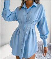 ✜☒► Spring and Autumn casual lantern sleeve waist-narrowing asymmetrical dress dress blouse dress