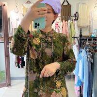 เสื้อสตรีแบบติดกระดุมลายดอกขนาดใหญ่สำหรับฤดูใบไม้ผลิ/แฟชั่นแบบใหม่ในฤดูใบไม้ร่วงเสื้อทรงหลวมสไตล์จีนสำหรับคุณแม่แบบสบายๆ
