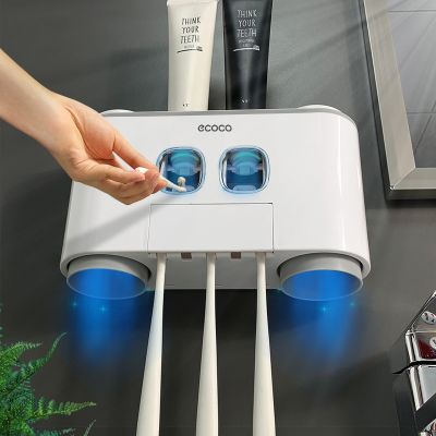 【jw】▩  Automático Creme Dispenser Set Toothbrush Holder Toothpaste Squeezer Acessórios Do Banheiro Armazenamento 4 Copos