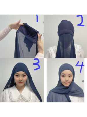 【CW】 Instant Hijab With Cap Heavy Jersey Veil Muslim Fashion Scarf Headscarf