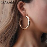 【YF】♙  IPARAM Fashion Gold Color Hoop Earrings 2021 Punk Big Round Wife Gifts