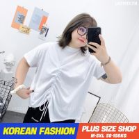 Plus size เสื้อผ้าสาวอวบ❤ เสื้อยืดสาวอวบอ้วน ไซส์ใหญ่ ผู้หญิง เสื้อยืดสีพื้น ทรงหลวม แขนสั้น คอกลม เชือกรูด สีขาว ฤดูร้อน สไตล์เกาหลีแฟชั่ V728