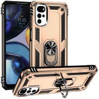 SmartPhonemall For Motorola Moto G22 Shockproof TPU + PC Holder Phone Case(Gold)