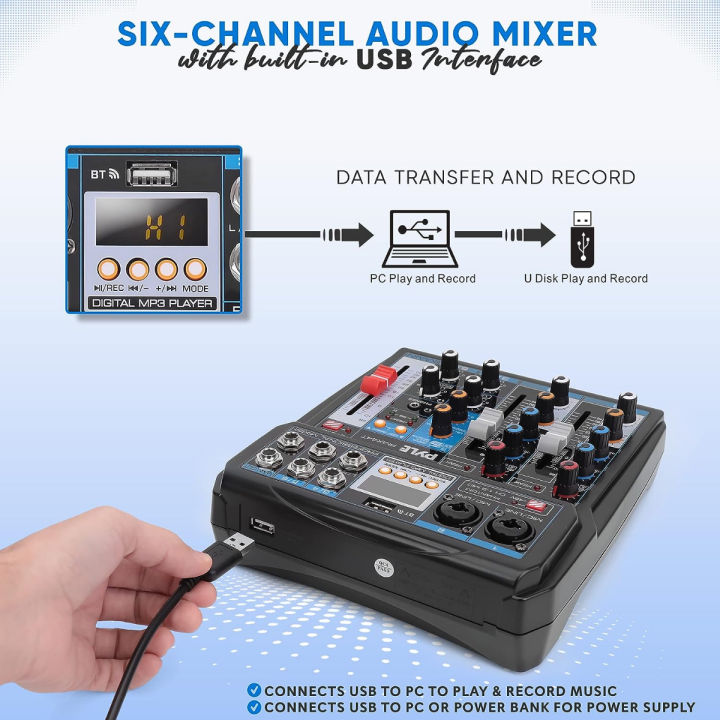 pyle-professional-wireless-dj-audio-mixer-6-channel-bluetooth-compatible-dj-controller-sound-mixer-w-dsp-effects-usb-audio-interface-dual-rca-in-xlr-1-4-microphone-in-headphone-jack-pmx44t-5