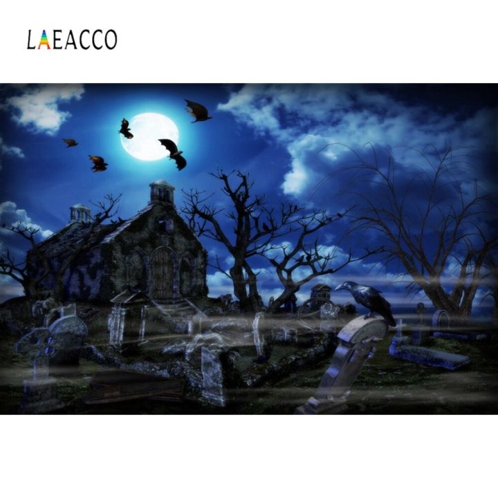 worth-buy-laeacco-ฮาโลวีนดวงจันทร์หลุมศพสุสานมืดป่าฉากหลังถ่ายภาพฉากหลังถ่ายภาพปรับแต่งได้สำหรับสตูดิโอถ่ายภาพ