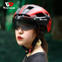 WEST BIKING หมวกนิรภัยสำหรับจักรยานชาร์จไฟ LED Integrally-Molded Breathable หมวกกันน็อกขี่จักรยานแว่นตาหญิงชายเลนส์ MTB จักรยานเสือหมอบหมวกนิรภัย