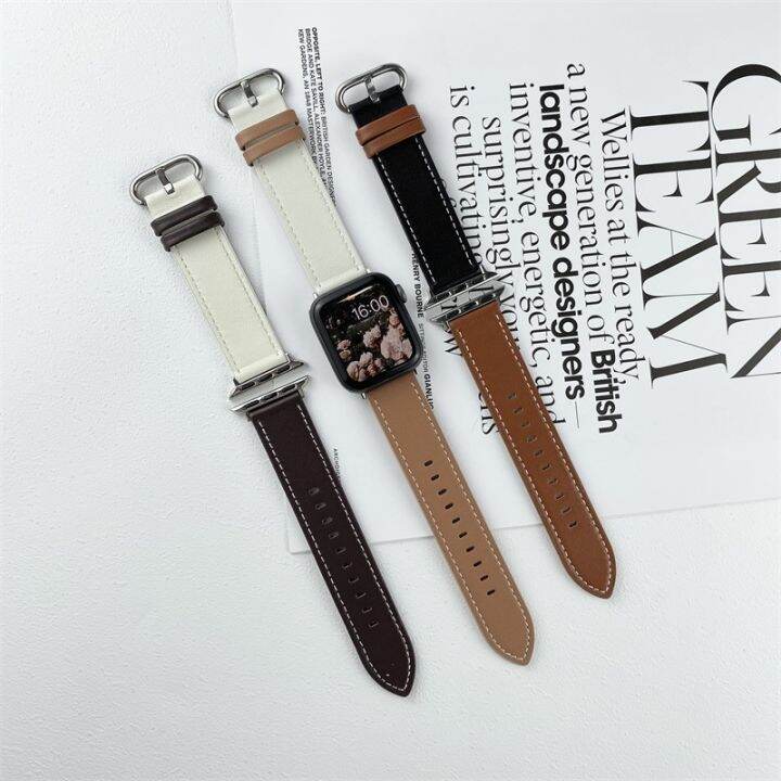 hot-sale-applicable-to-apple-watch-applewatch7-contrast-splicing-two-color-leather-strap-se65432-generation-men-and-women-wristbands