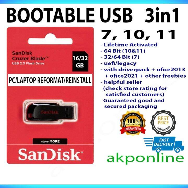 BOOTABLE USB 3 in 1 - win7 win10 win11 | Lazada PH