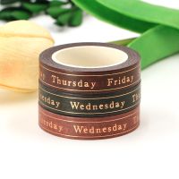 1 roll 10mm*10m Gold Foil Brown Green Pink Background Date Weeks Monday Decorative Washi Tape DIY Scrapbooking Masking Tape TV Remote Controllers