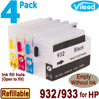 4 Pack 932XL K 933XL C M Y Refillable Empty Print Cartridge Without Ink 932 Black 933 Cyan Magenta Yellow Compatible for HP Officejet 6100 6600 6700 7110 7510 7512 7610 7612 Colour Printer
