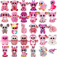 15 ซม.Ty Beanie Pink Series Big Eyes Unicorn Flamingo Kitty Owl Plush ของเล่นตุ๊กตาสัตว์น่ารักของเล่นเด็กคริสต์มาสของขวัญเด็ก-qeangshe