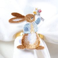 Easter Napkin Rings Set of 24 Bunny Napkin Buckle Embroidered Rabbit Metal Napkin Ring Holders for Dining Table Decor