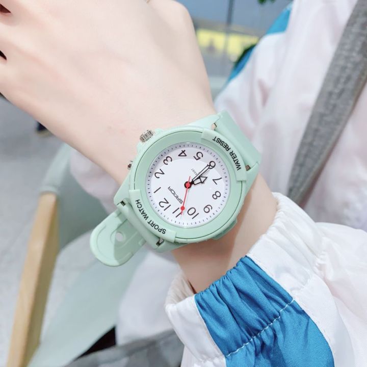 matcha-สีเขียว-ins-ลมวิทยาลัยนาฬิกานักเรียนหญิงมัธยมต้นเวอร์ชั่นเกาหลีนาฬิกาอิเล็กทรอนิกส์แฟนสาวกันน้ำที่เรียบง่าย