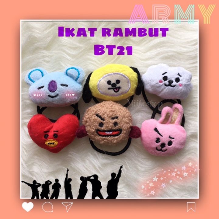 ikat rambut BTS BT21 hair tie lucu tata koya chimmy cooky RJ shooky ...