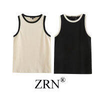 ZRN เสื้อกั๊กผู้หญิงแขนกุดวินเทจเข้ารูปงานปะติดแฟชั่นสำหรับผู้หญิง