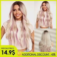 【CC】 ELEMENT Youthful Synthetic Wig Wavy Curly Ombre Blonde Mixed Pink Wigs for Resistant Hair