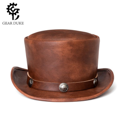 European And American Punk Halloween New Industrial Retro Style Pu Leather Dome Neutral Magic Hat Gentleman Party Top Hat For Women