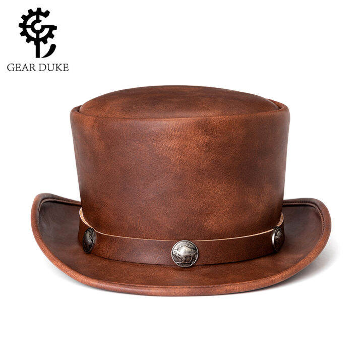 european-and-american-punk-halloween-new-industrial-retro-style-pu-leather-dome-neutral-magic-hat-gentleman-party-top-hat-for-women