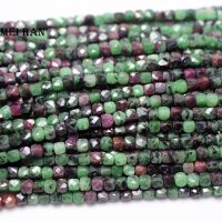 【✱2023 HOT✱】 WYSUYU SHOP Meihan 1 Strand Rubby Zoisite เหลี่ยมเพชรพลอยธรรมชาติ4*4ลูกปัดหลวมมิลลิเมตรสำหรับการออกแบบเครื่องประดับ Diy