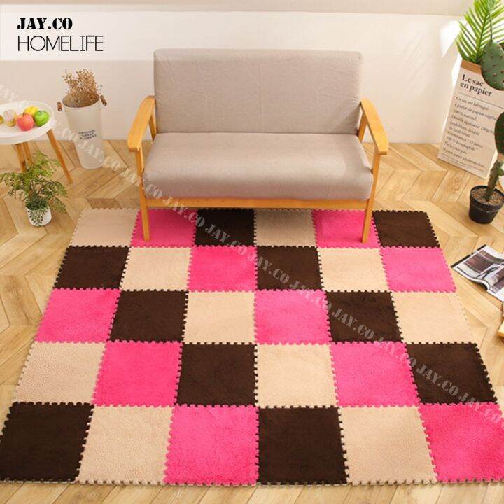 JAY.CO Carpet Puzzle Mat Plush Tiles Floor Foam Mat Crawling Fluffy