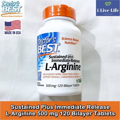 แอลอาร์จินิน Sustained Plus Immediate Release L-Arginine 500 mg 120 Bilayer Tablets - Doctors Best อาร์จีนีน แอล-อาร์จีนีน