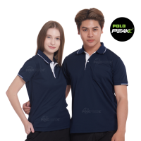 เสื้อโปโลกรมท่าเข้ม  ปกริ้วขาว polopeak